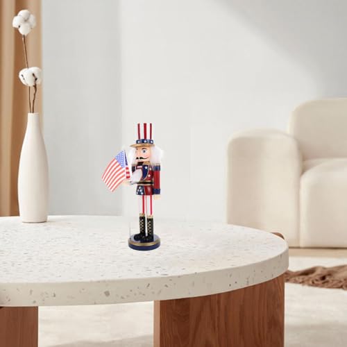 PRETYZOOM Patriotic Nutcracker Figurines Wooden Uncle Nutcracker Soldier Statue with Cane 4th of July Tabletop Ornaments for Independence Day Decoration Nutcracker Figures