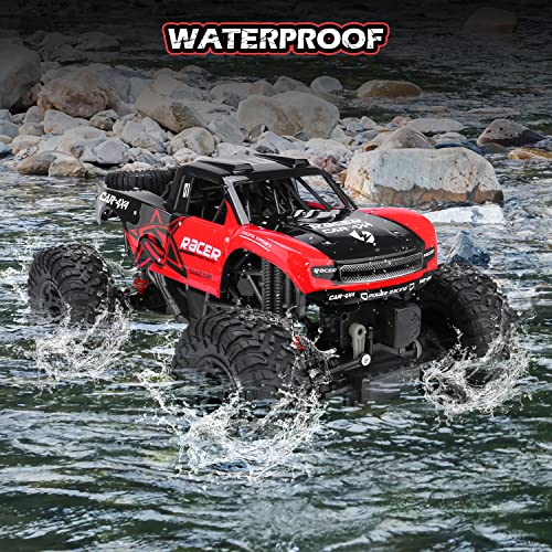 RC Trucks 4x4 Offroad Waterproof - 1:12 Scale Large Amphibious Remote Control Car, Dual Motors Crawler Vehicle, Monster Toys with 3 Rechargeable Batteries, Best Gift for Kids Adults