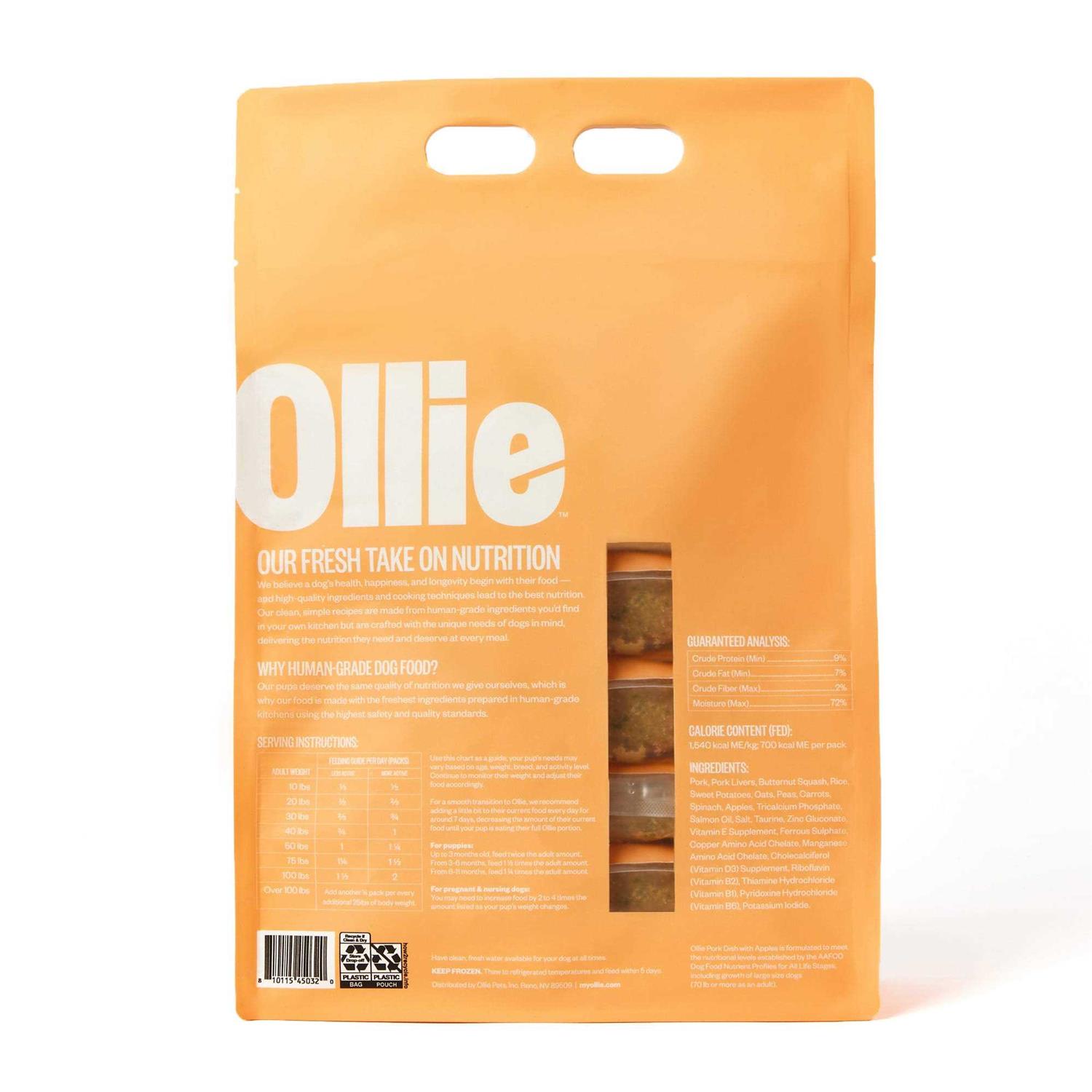 Ollie Fresh Pork Dish with Apples Frozen Dog Food - Pet Supplies online store