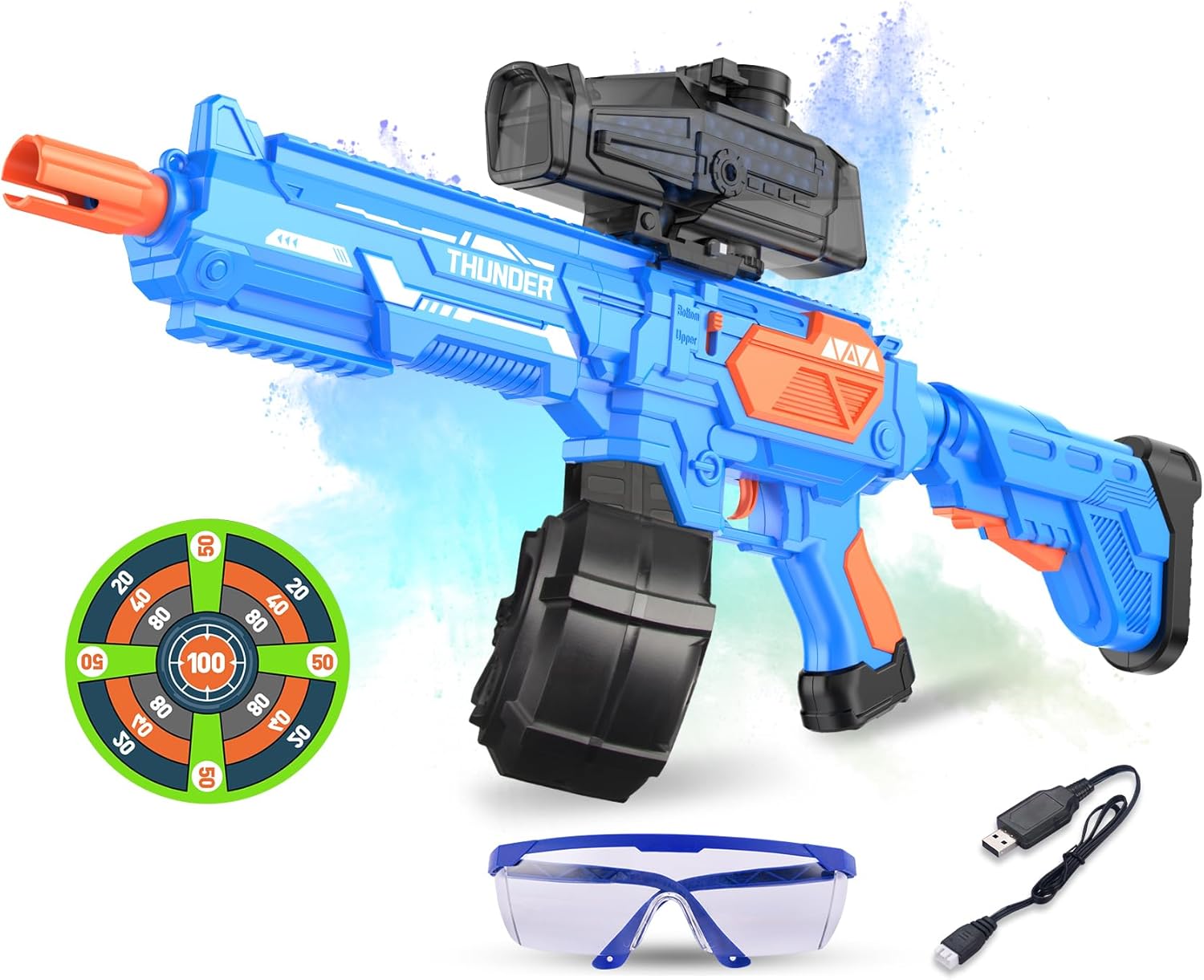 Large Gel Ball Blaster with Drum, Automatic and Manual Splatter Blaster, Electric Splat Blaster, Capacity Upgrade（Blue）