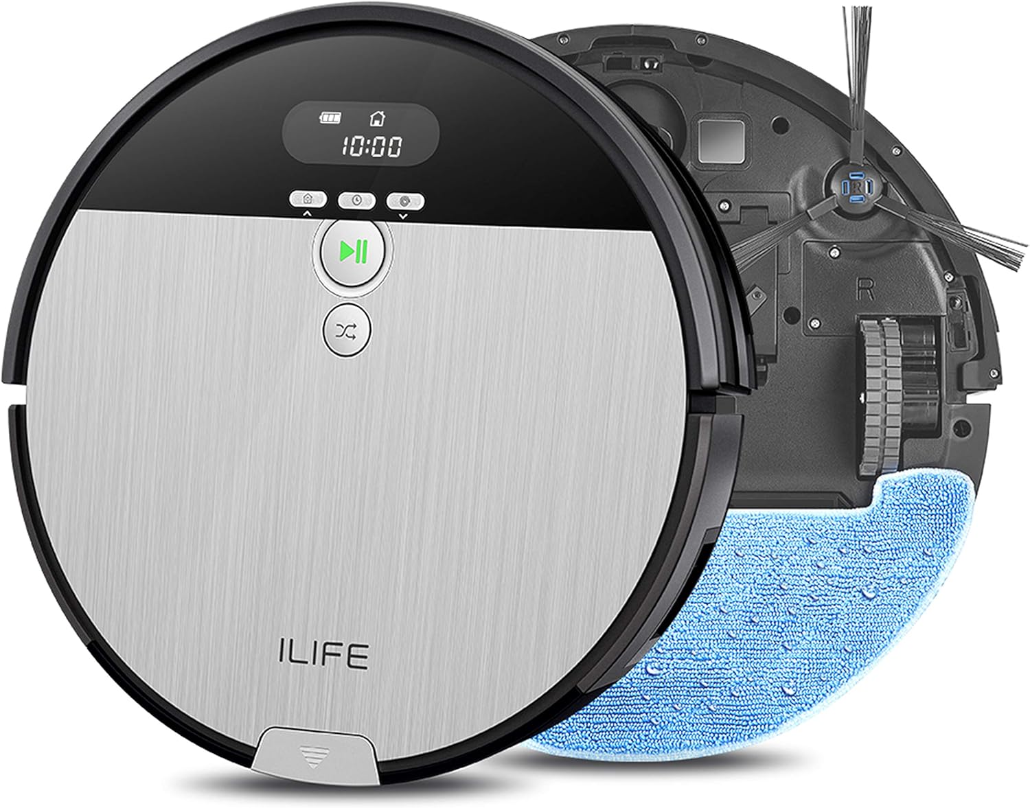 ILIFE V8s Robot Vacuum and Mop Combo, Big 750ml Dustbin, Enhanced Suction Inlet, Zigzag Cleaning Path, LCD Display, Schedule, Self-Charging Robotic Vacuum Cleaner, Ideal for Hard Floor and Pet Hair.