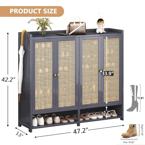 Bamboo Shoe Storage Cabinet with Doors, 8 Tier Freestanding Shoes Heels Sneakers Shoe Rack Shelf for 36-40 Pairs, Entryway Shoe Cabinet with Drawers for Hallway Living Room