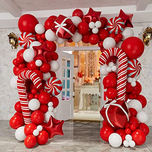 Bonropin Christmas Balloon Garland Arch Kit With Red White Candy Gift Box Star Balloons for Xmas Party Decorations