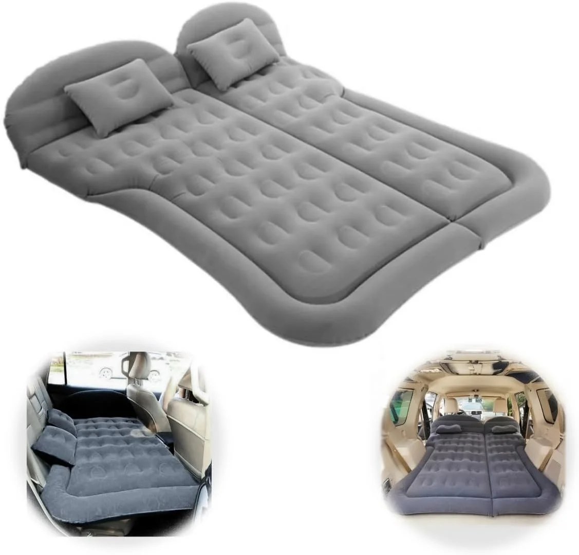 Car Air Mattress Inflatable Mattress Foldable SUV Air Mattress Truck Backseat - Camping Mattress with Flocking Surface and Electric Pump Portable Air Bed for Home Tent Camping Travel - Grey - Curated Treasures Market