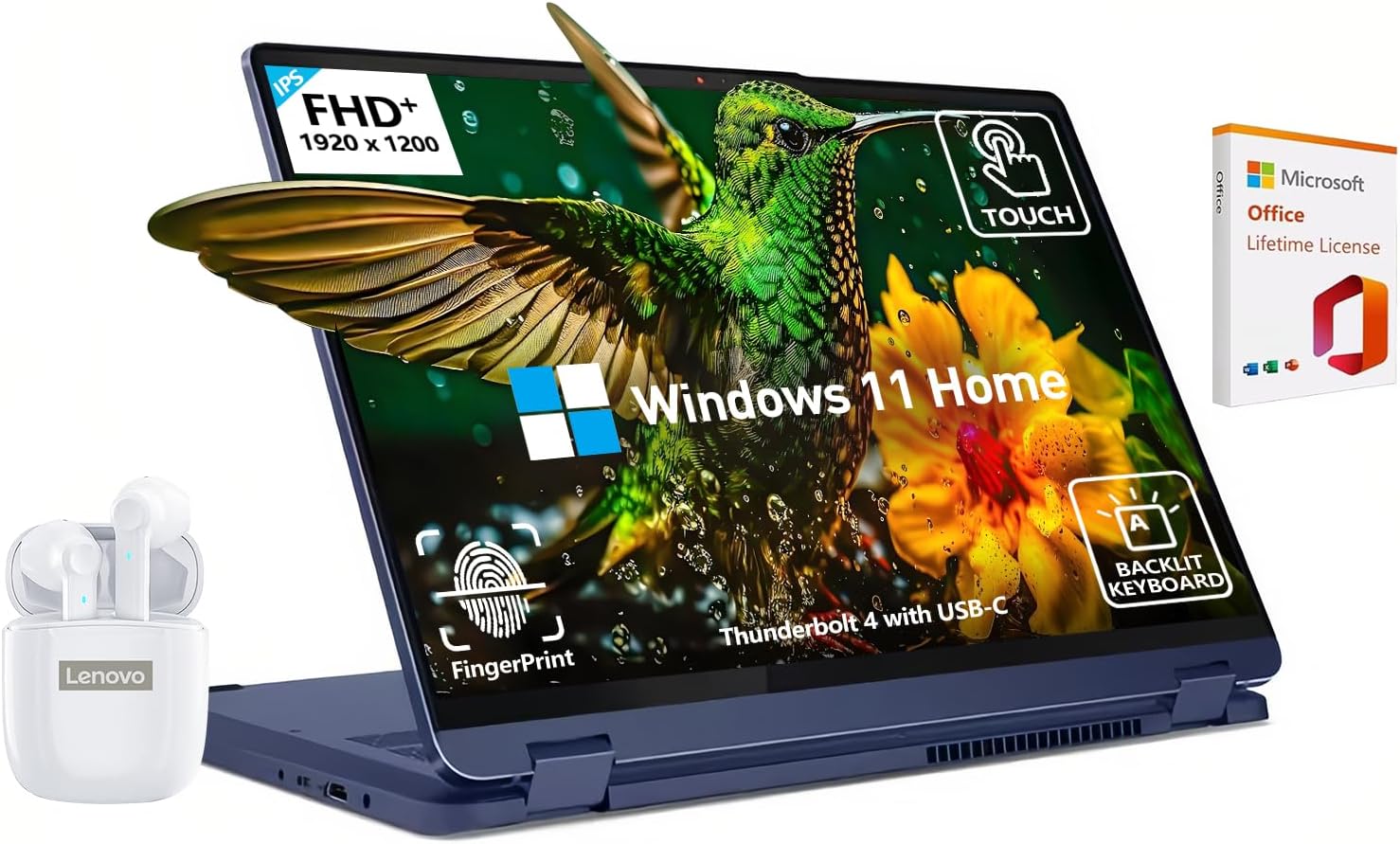 Lenovo IdeaPad Flex 5 2 in 1 Laptop Touchscreen, 14 Inch FHD Ultra Thin Light Touch Screen Convertible, Intel Core i5, 16GB RAM 512GB SSD, Windows 11, Lifetime Office, Backlit Keyboard, Thunderbolt