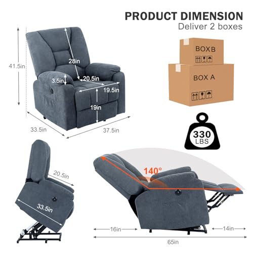 Power Lift Recliner Chair for Elderly, Massage Lift Recliner with Heat & Vibration, Fabric Electric Lift Reclining Chairs for Home Living Room (Dark Brown)