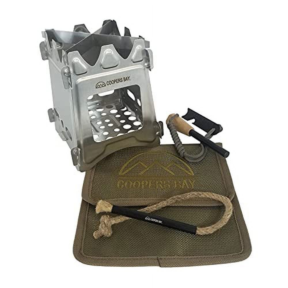 Hiker Twig Stove and Ferro Firestarting Package - Choice or Stainless Steel or Titanium