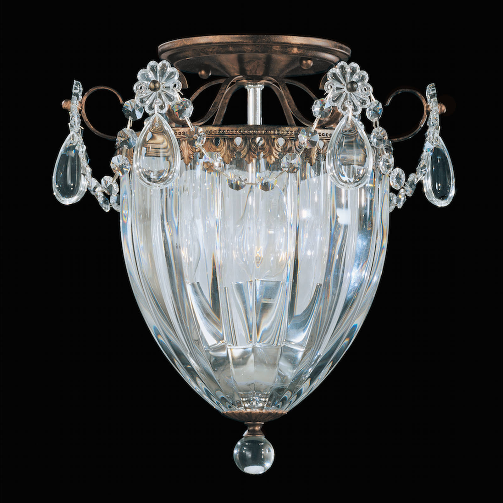 Schonbek 1242-23S Bagatelle 3 Light 11 inch Crystal Semi-Flush Mount in Etruscan Gold with Clear Crystal from Swarovski