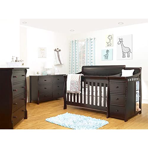 Sorelle Furniture Princeton Elite Crib and Changer with Solid Panel Back Classic -in- Convertible Diaper Changing Table Non-Toxic Finish Wooden Baby Bed Toddler Full-Size Nursery - White