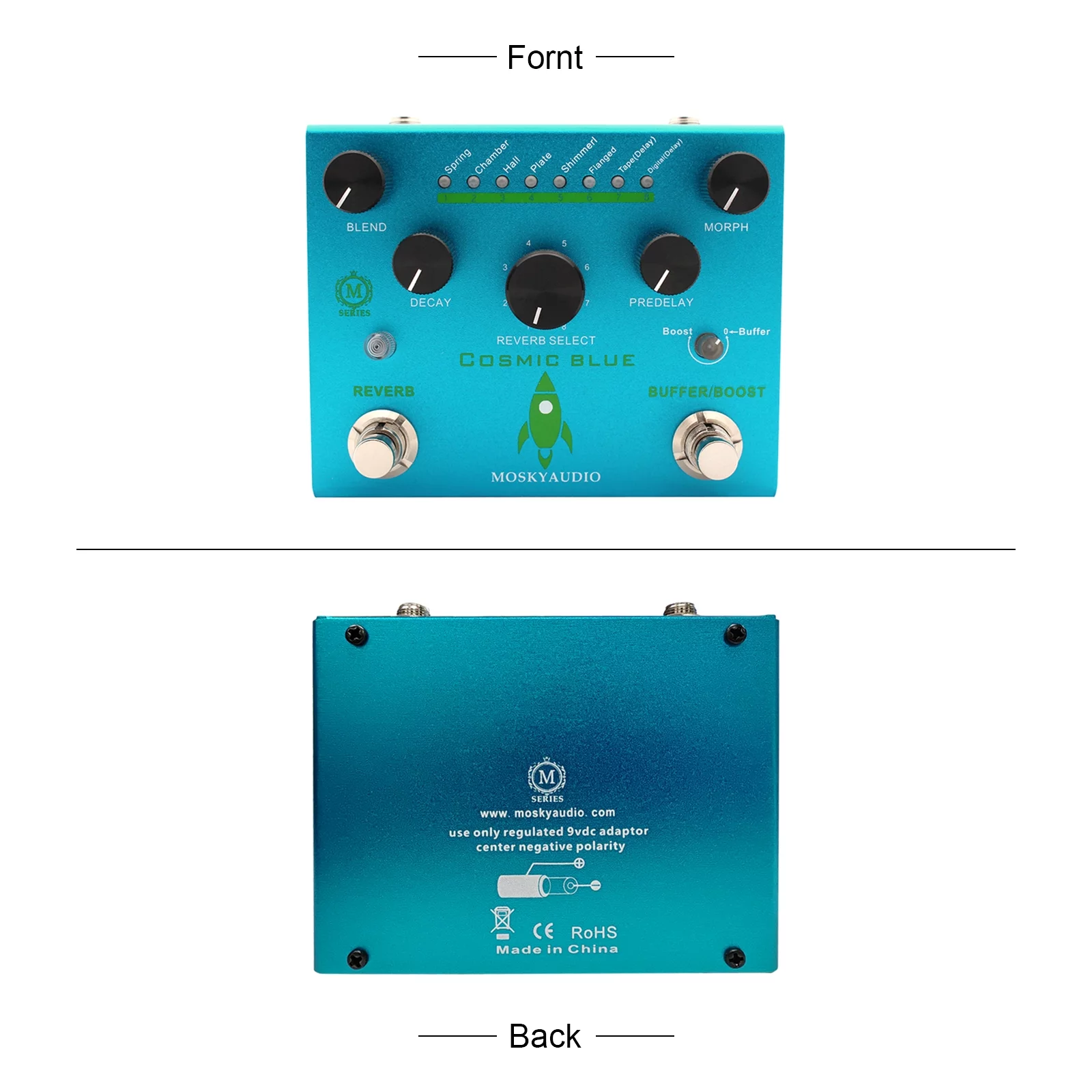 MOSKYAudio Guitar Effect Pedal Digital Reverb with Buffer/Booster Reverberation Guitar Pedal Dual Footswitch Reverb Pedal with 8-Mode Reverb Selection for Guitar Bass - COSMIC BLUE