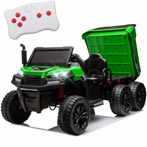 24V 2 Seater 6 Wheels XXL Ride On Car for Kids, Ride On 4WD UTV with EVA Tires, Bluetooth, Remote Control, Ride On Car with Dump Bed, 5-Point Safety Harness, Ride On Toys for Boys Girls (Green)