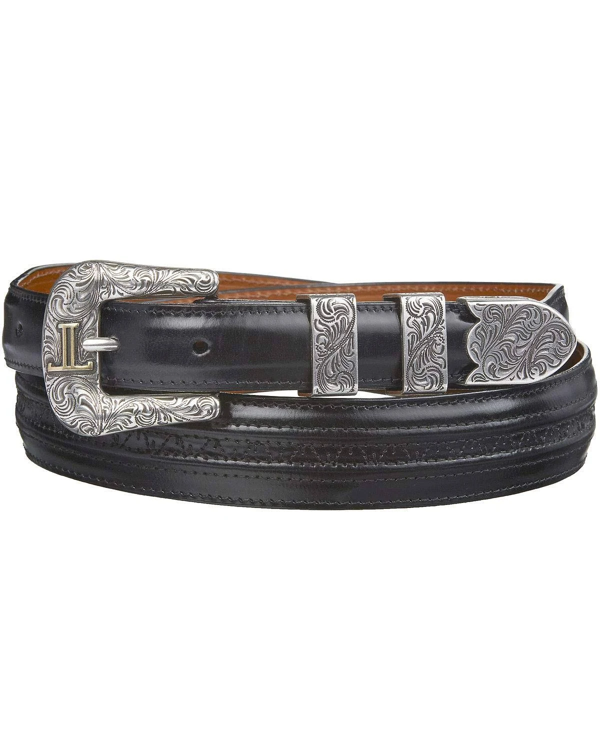 Lucchese Men&s Hobby Stitch Tapered Goat Belt, Black, W2202H