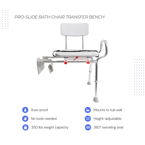 Eagle Health Supplies Tub-Mount Swivel Sliding Shower Transfer Bench, 360 degree swivel, Grab Bar, Rust-Resistance, No Tool Assembly