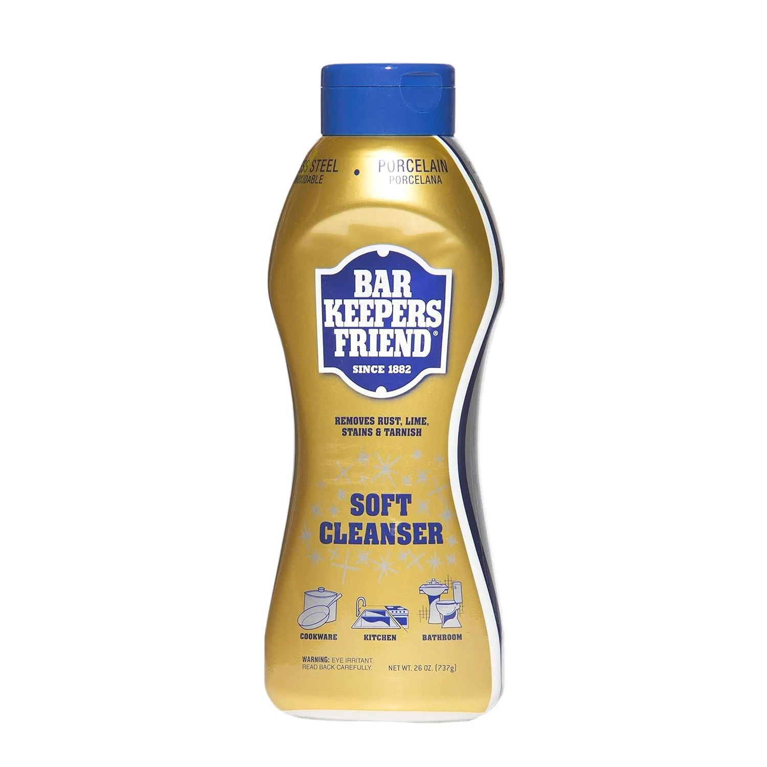 BAR KEEPERS FRIEND Soft Cleanser Liquid 26 oz - English/Spanish - Multipurpose Cleaner & Rust Stain Remover for Stainless Steel, Porcelain, Ceramic Tile, Copper, Brass, and More 6