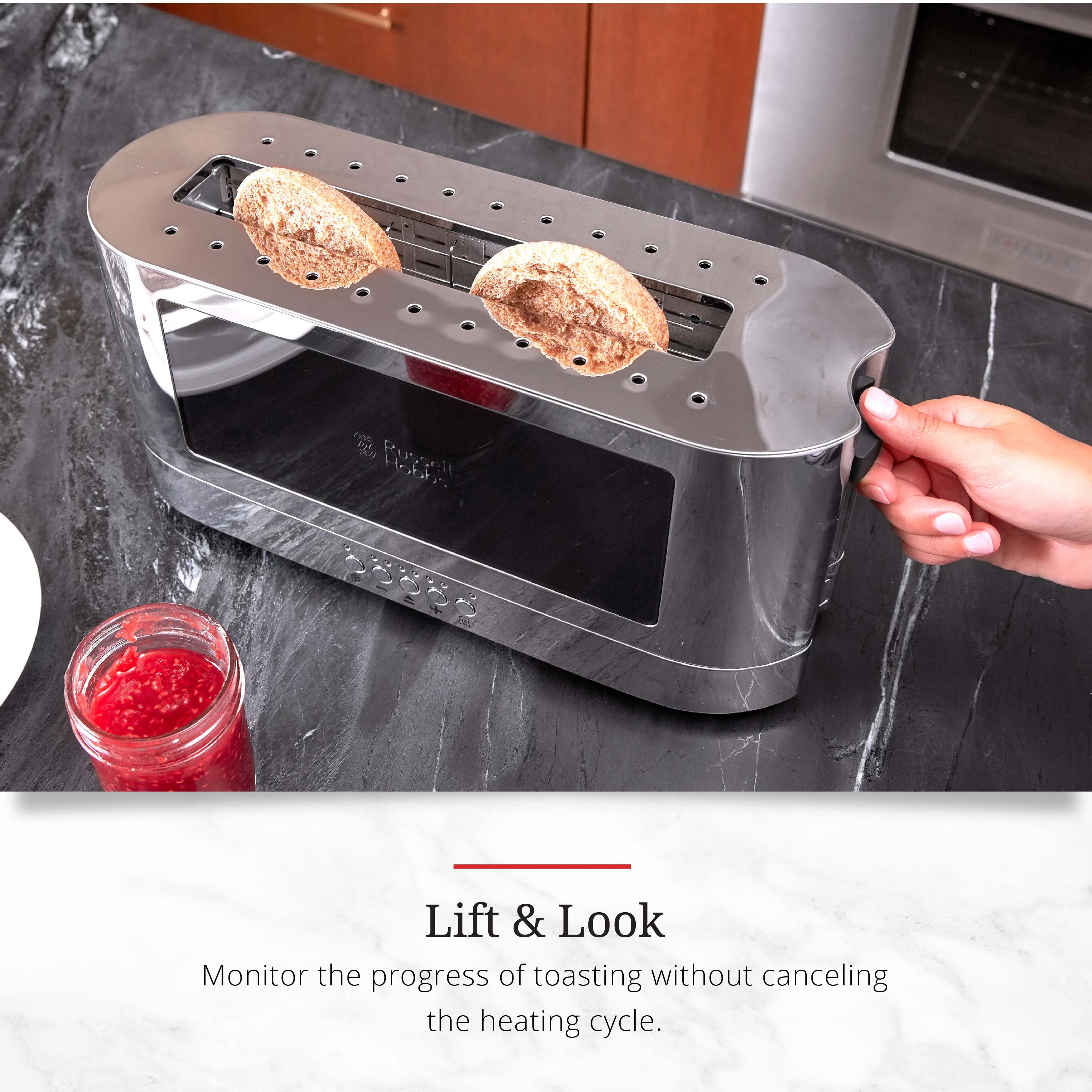 Russell Hobbs 2-Slice Glass Accent Long Toaster, Black & Silver, TRL9300BKR