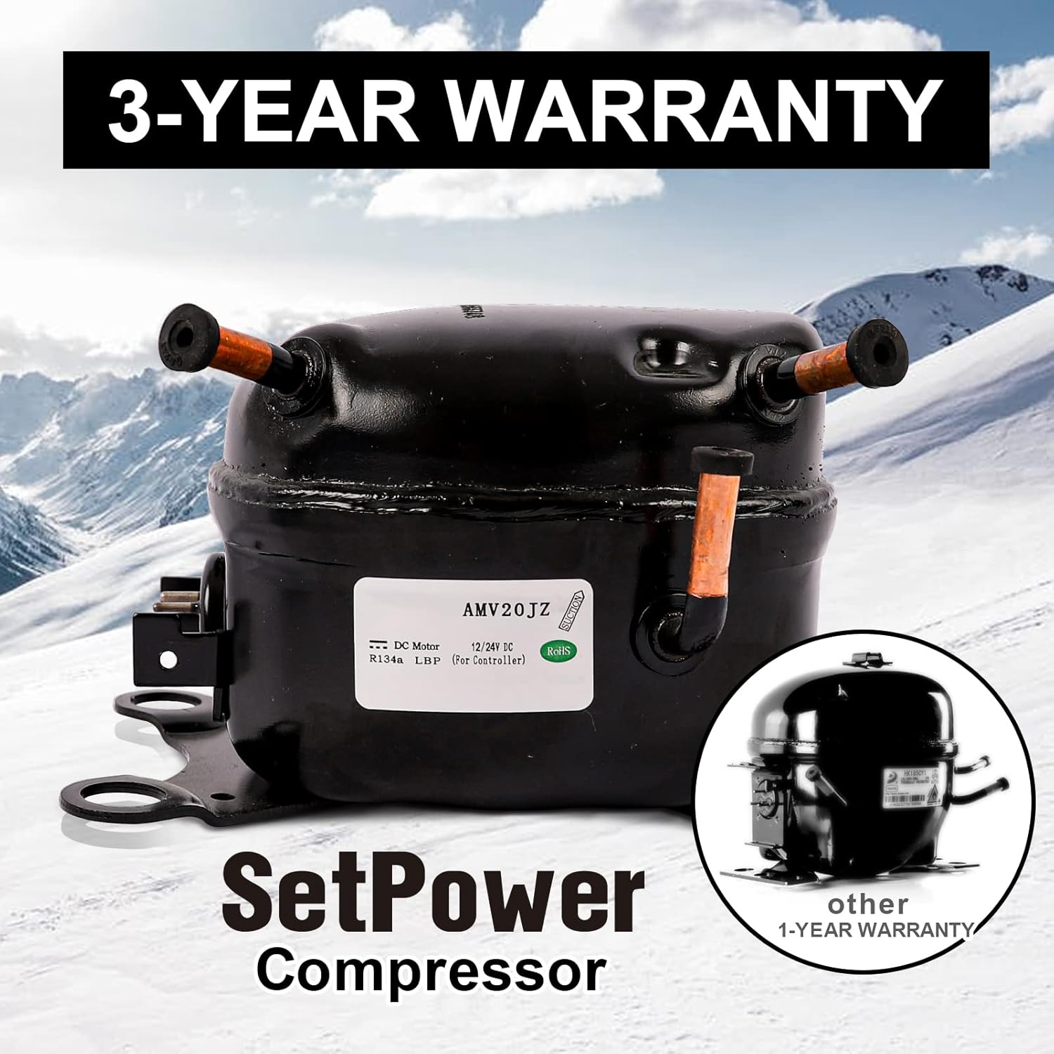 SetPower AJ50 Portable Refrigerator, Car Refrigerator, Portable Fridge Freezer, 12 volt Cooler, Car Fridge, Compact Refrigerator with 3-YEAR Warranty, 12/24V DC and 120-240V AC, Car and Home Use