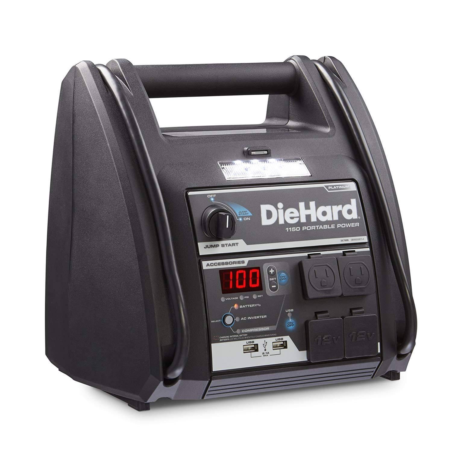 Diehard 71688 Platinum Portable Power 1150 Peak Amp 12 Volt Jump Starter Power Source with 2