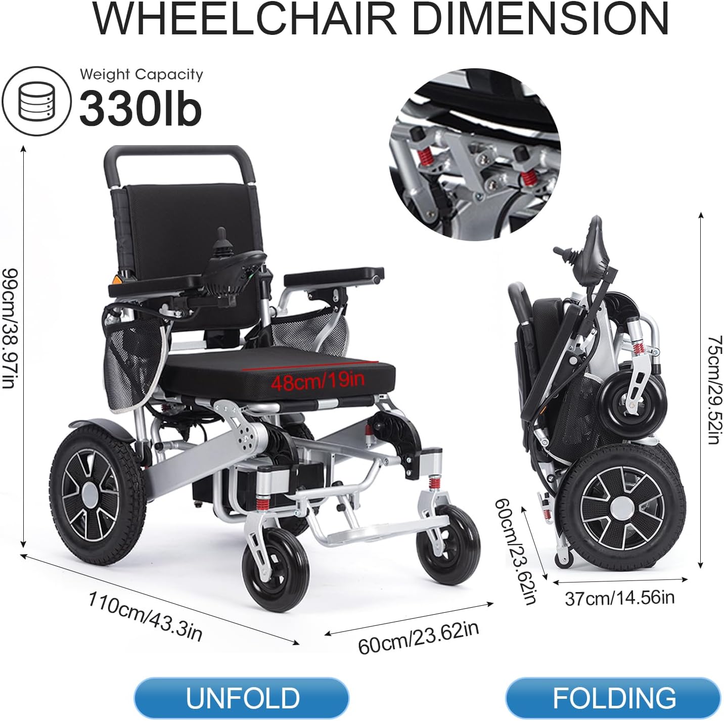 Electric Wheelchair for Adults,20 Miles Long Travel Range,Lightweight Foldable Intelligent Power Wheelchair,All Terrain Motorized Power Wheelchair for Seniors-Aluminium Alloy-Airline Approved