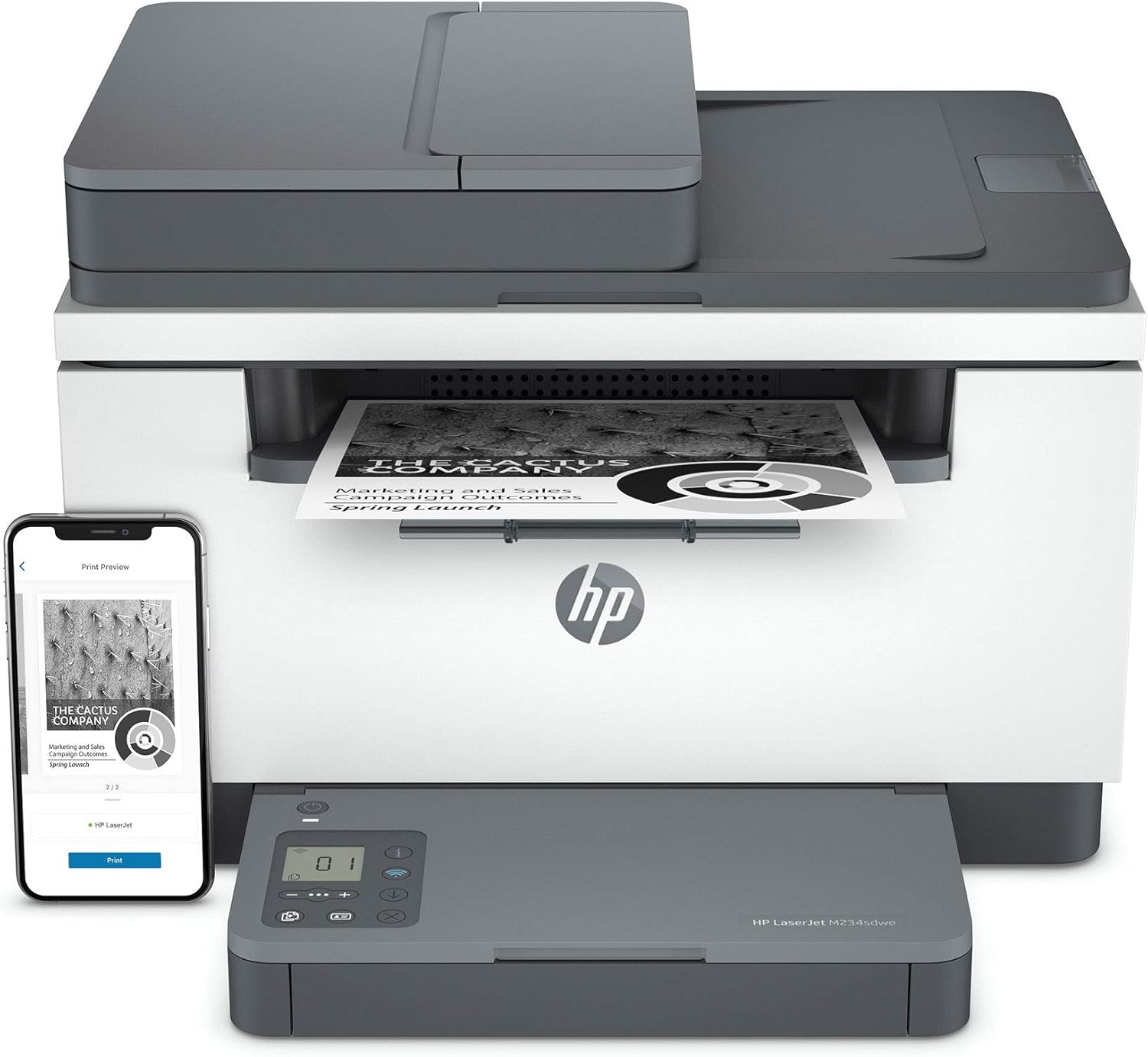 HP LaserJet MFP M234sdwe Wireless Black and White All-in-One Printer with built-in Ethernet & fast 2-sided printing, HP+ and bonus 6 months Instant Ink (6GX01E),Gray