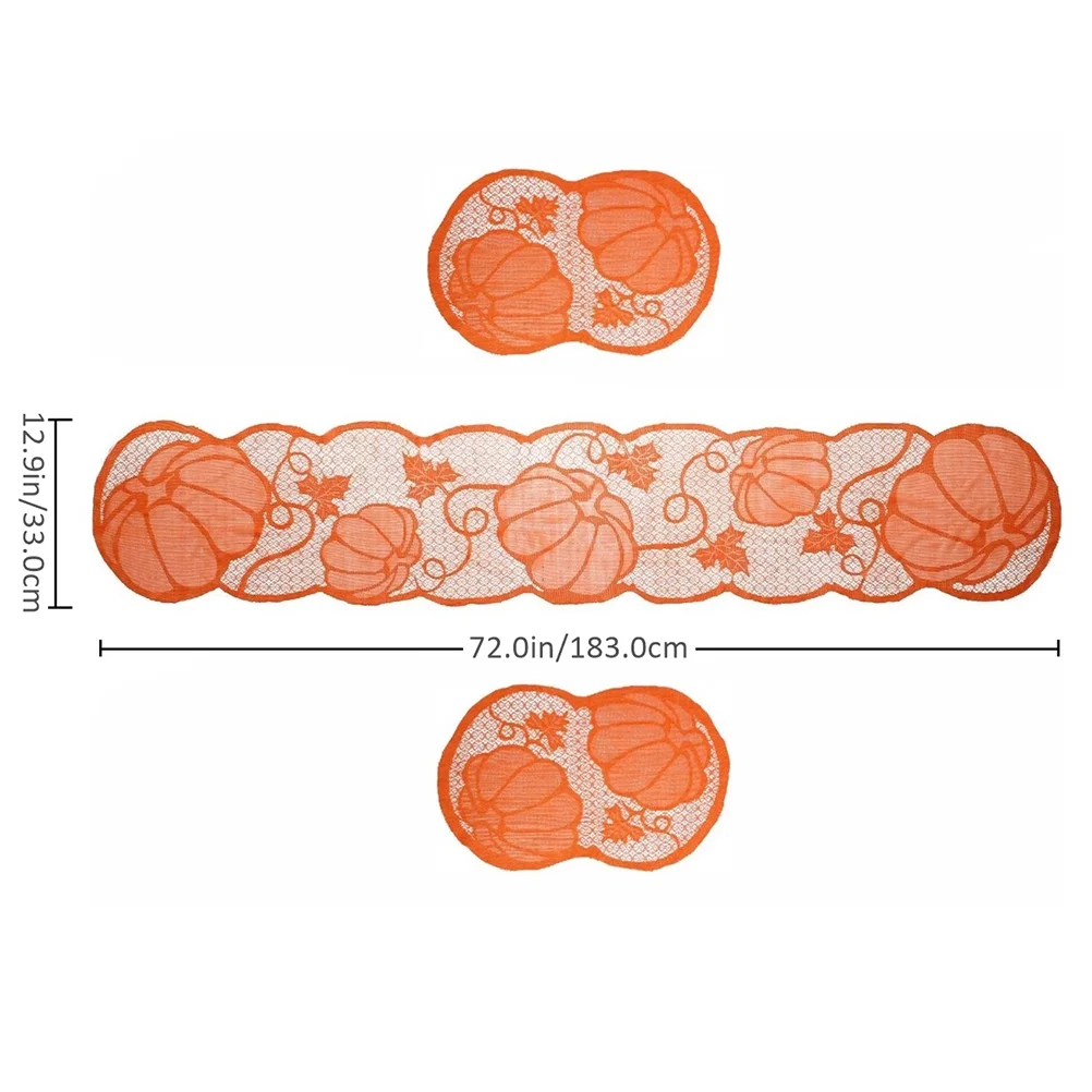 unbranded 1 Set 3Pcs Hollowed Pumpkin Table Runner Table Mat for Thanksgiving (Orange)