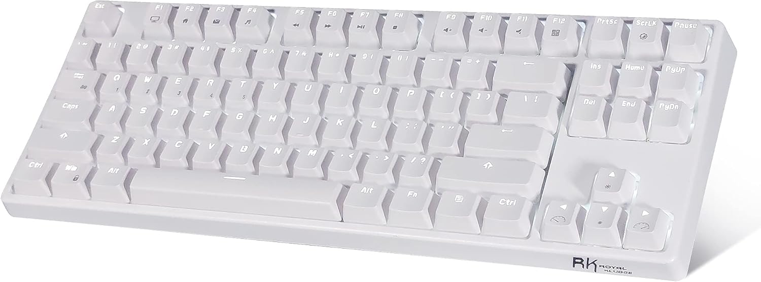 RK ROYAL KLUDGE Mechanical Keyboard 87 Keys White LED Backlight Tenkeyless USB Wired/Wireless Bluetooth Keyboard Gaming/Office for iOS Android Windows MacOS and Linux RK987 (Blue Switch-White)