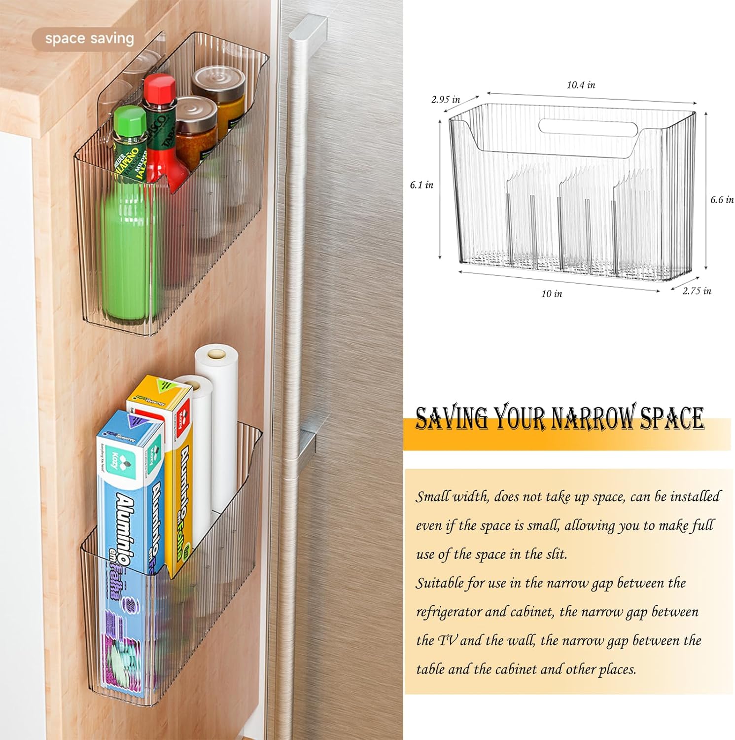 2 Pack Adhesive Mount Cabinet Door Organizer, Wall Mounted Bathroom Organizers and Storage Bins Plastic Stackable Shower Caddy Hanging Floating Shelves for Narrow Space - BPA Free - Clear