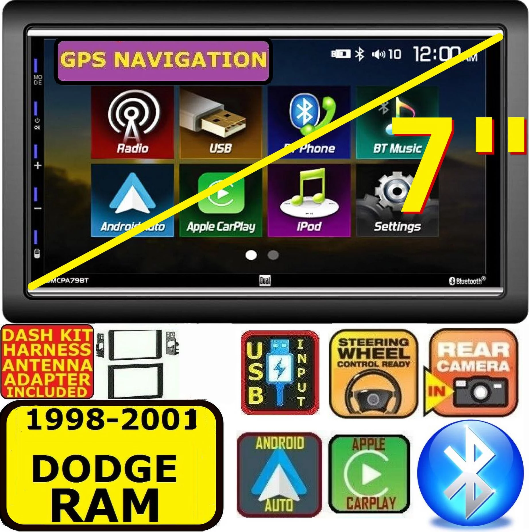 98 99 00 01 DODGE RAM GPS Navigation APPLE CARPLAY BLUETOOTH CAR STEREO RADIO