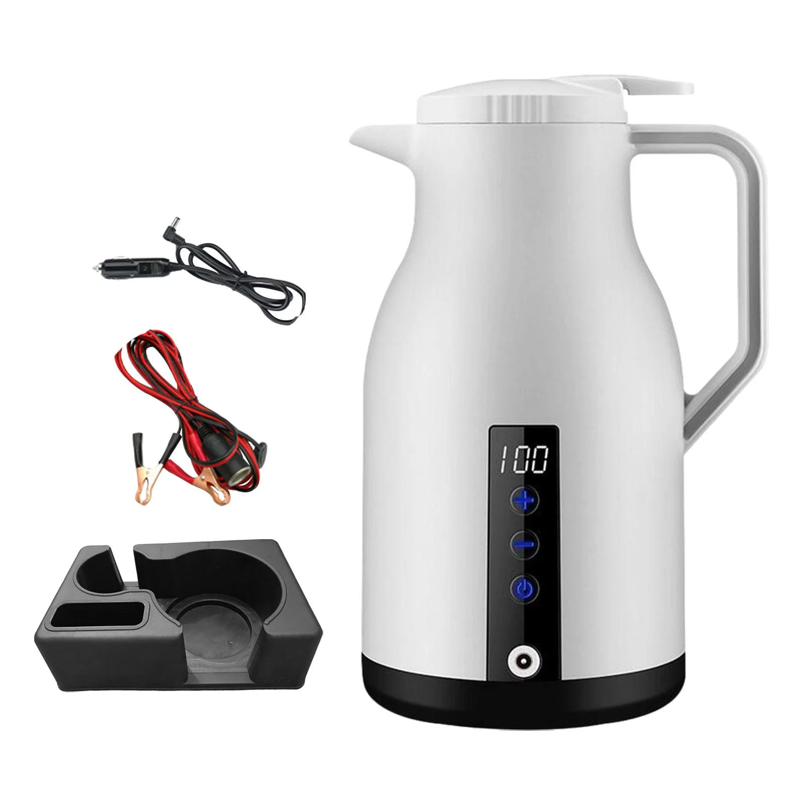 Heating Kettle, Boiling Hot Water Kettle, Fast Heating Water Heating Bottle Portable Electric Car Kettle, Water Heating Bottle, for Tea Milk White With Base