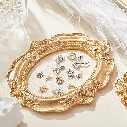 24 Pcs Christmas Nail Charms Rhinestones Snowflake Deer Christmas Wreaths Tree Bell Nail Gems 3D Gold Silver Art Jewels Metal Diamonds Design for Xmas Holiday DIY Craft Decorations