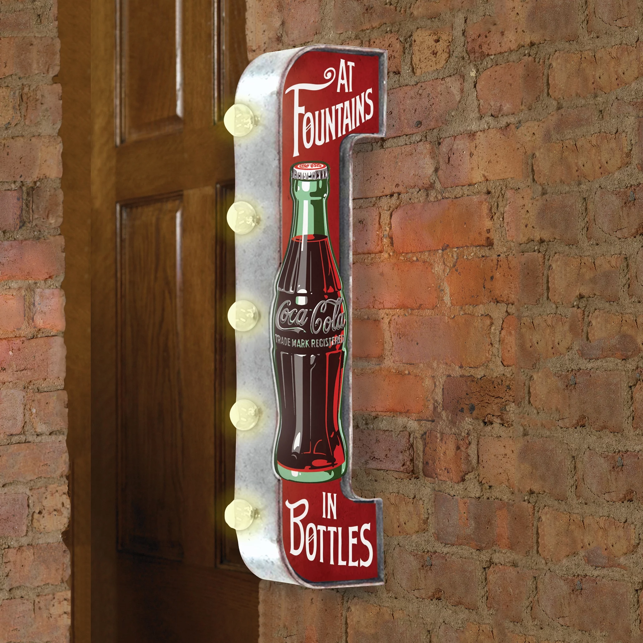 Coca-Cola Reproduction Vintage Advertising Sign - Battery Powered LED Lights, Double Sided Metal Marquee Display - 25 x 9 x 4 inches