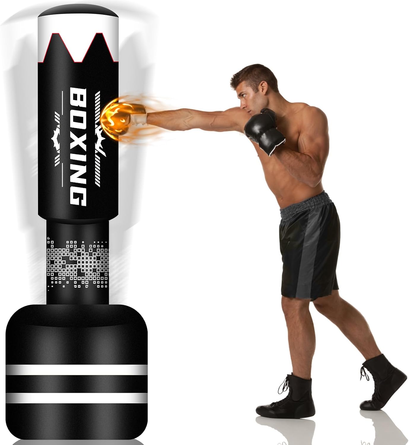 71'' Standing Punching Bag for Adults, Heavy Bag Boxing Bag with Stand Upgrated Raise Base Kicking Bag Muay Thai Bag for Training MMA Taekwondo Fitness