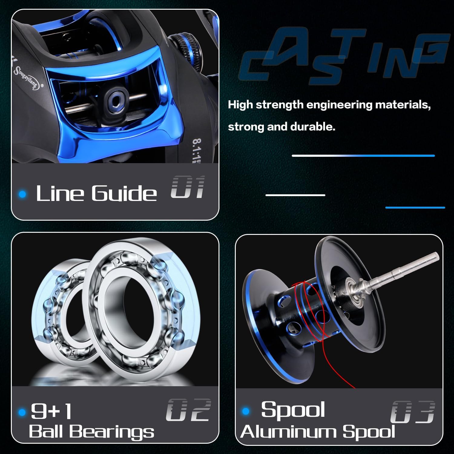 Sougayilang Fishing Rod and Reel Combo, Medium Fishing Pole with Baitcasting Reel Combo, 2-Piece Baitcaster Combo