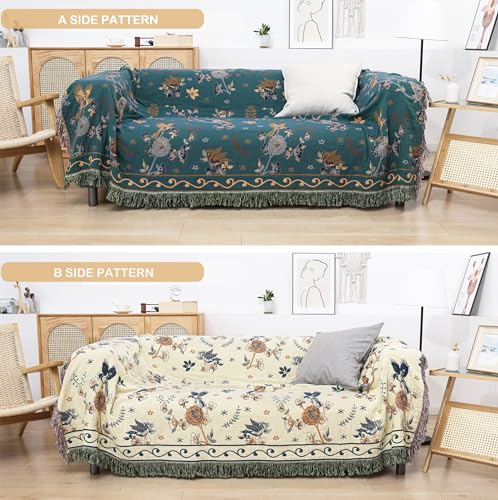 Boho Large Throw Blanket,100% Organic Cotton Soft Sofa Bed Throw-Floral Butterfly Decor Summer Lightweight Blanket Throw for Couch Chair Quilt and Gift 80