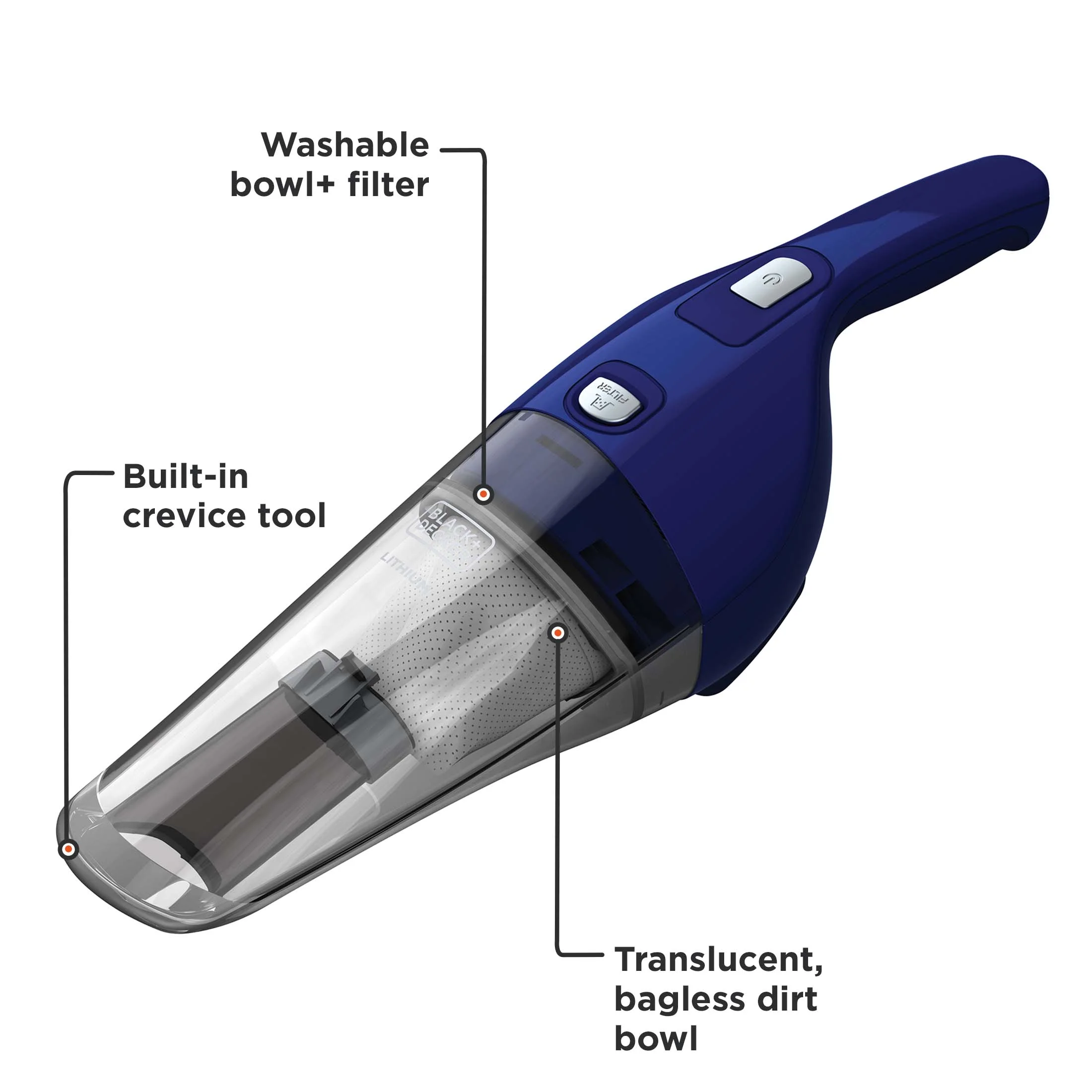 BLACK+DECKER Compact Lithium Hand Vac 2Ah Kit (Cobalt Blue), HNV220BCZ22FF