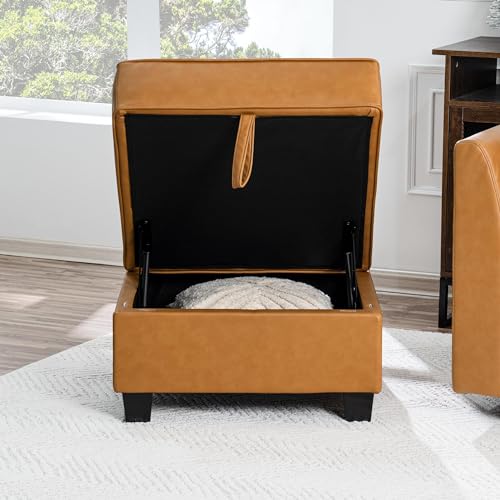 Naomi Home Square Ottoman Module for Modular Sectional Sofa, Storage Ottoman Footrest and Square Seat Cube, Air Leather Foot Stool - Caramel