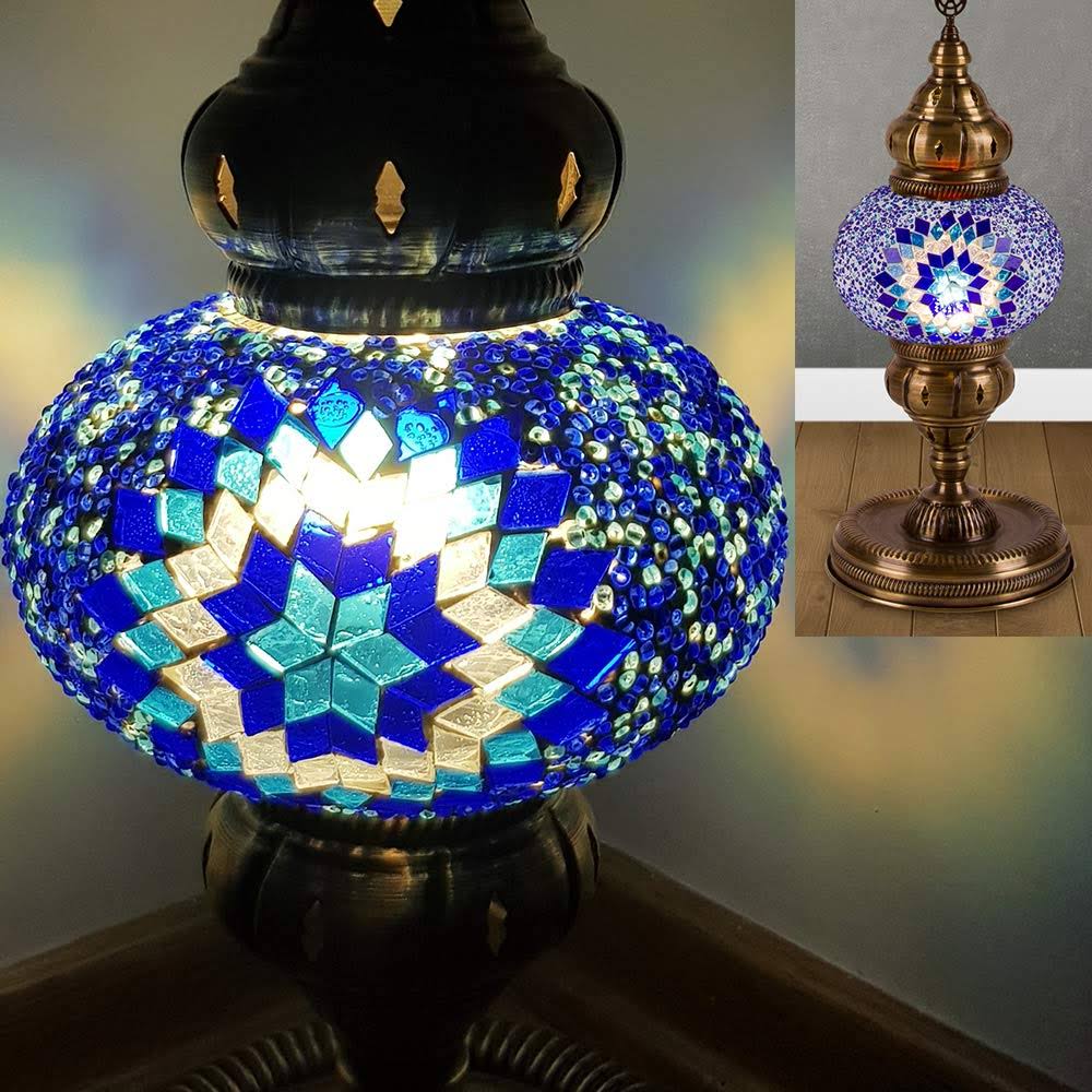 Turkish Moroccan Mosaic Table Bedside Nightstand Crystal Glass Globe Lamp Light for Bedroom Living Room Fixtures - Unique Decora