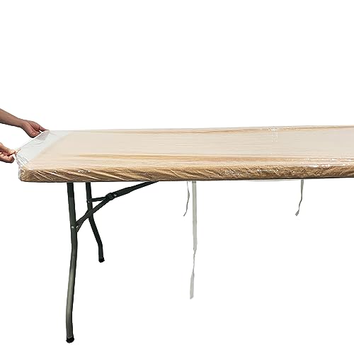 Pioggia Clear Vinyl Oblong Fitted Tablecloth Waterproof Elasticized Table Cloth Plastic Table Cover Protector (8Ft - 30 * 96 inch Rectangle)