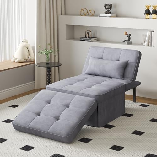 Sofa Bed 4 in 1 Multi-Function Folding Ottoman Breathable CouchBed with Adjustable Backrest Modern Convertible Lounge Chair for Living Room Apartment Office, Gray