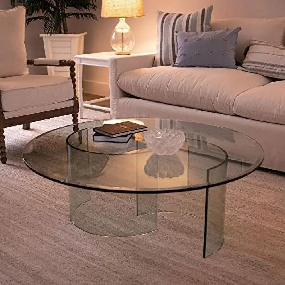 TJUNBOLIFE 38" Round 1/4" Thick Tempered Clear Glass Table Top with Flat Polished Edge