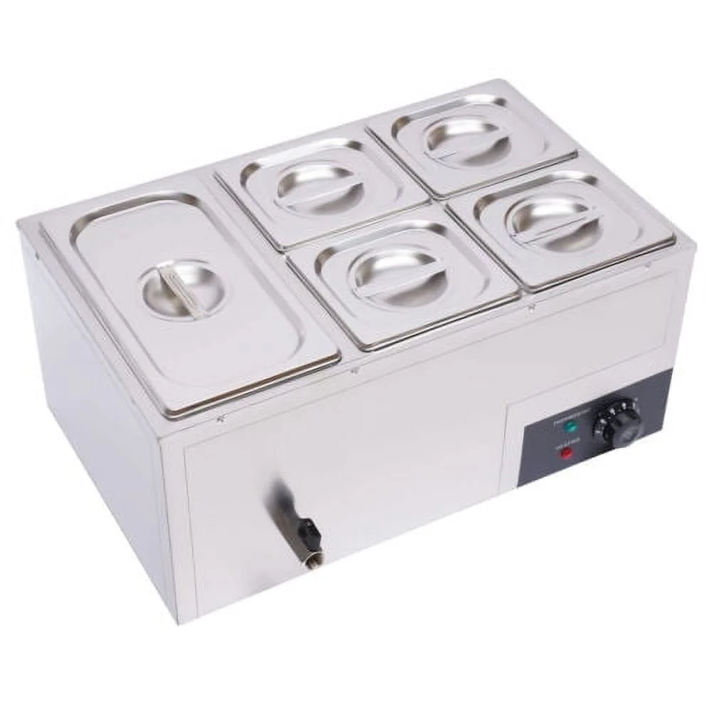 600W Electric Food Warmer Large Capacity Stainless Steel Food Warmer w/ 5 Pans