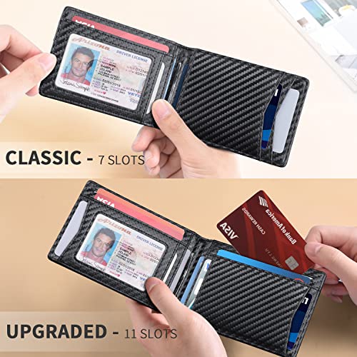 RUNBOX Genuine Leather Slim Wallet for Men RFID Blocking Bifold Minimalist Front Pocket Mens Wallet with Money Clip Thin Gift Box