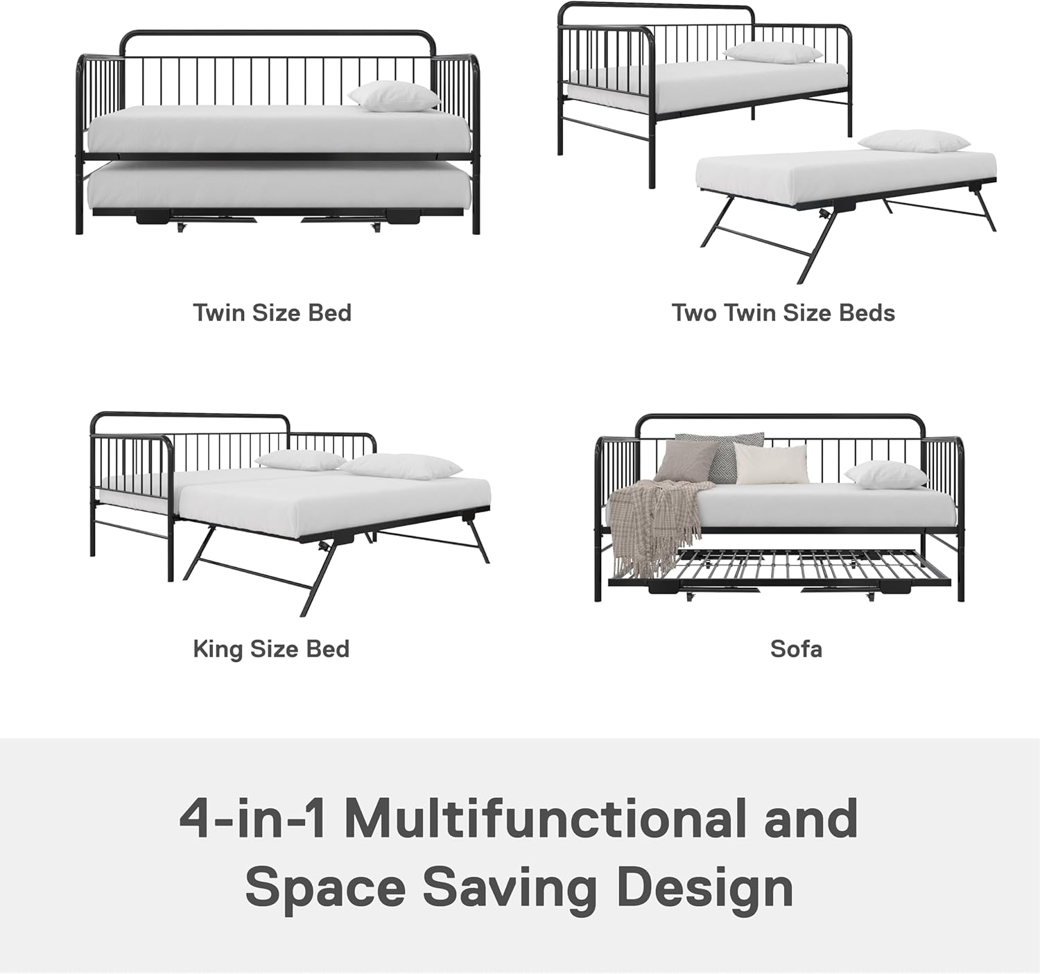 DHP Oddny Metal Daybed with Pop Up Trundle Bed, Twin, Black