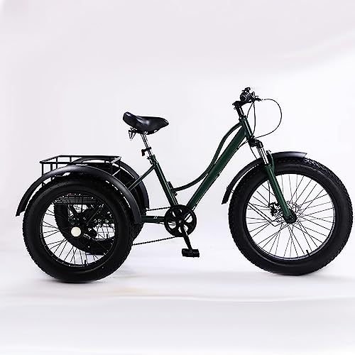 24 inch Adult Tricycle,7 Speed Cruiser Trike, All Terrain Fat Tire 3 Wheel Bikes with Large Basket for Seniors, Women, Men, Adult Trikes for Shopping Picnic Outdoor Sports