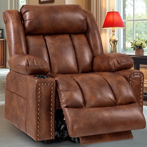 Triple Motor Large Power Lift Recliner Chair for Elderly with Heat and Massage, Lay Flat Lift Chairs for Seniors Infinite Position, Extended Footrest, USB Port Type-C Prot, Dark Brown