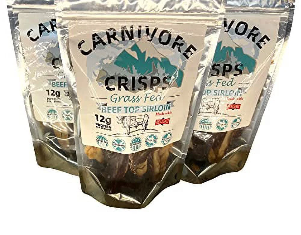Carnivore Crisps beef top sirloin, (3) 1.5 oz bag, 12 g proteins per serving, carnivore diet approved, keto diet approved