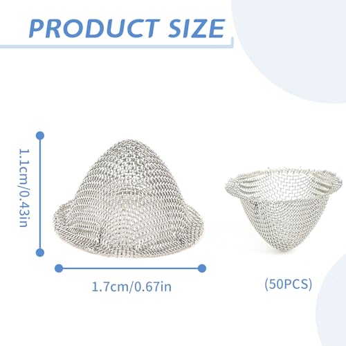 Pipe Screens 50 Pieces 3/4 Inch 100% Stainless Steel Mesh, 0.75 Inch Tapered Design Clean Screens, Adjustable Size, with a Storage Box