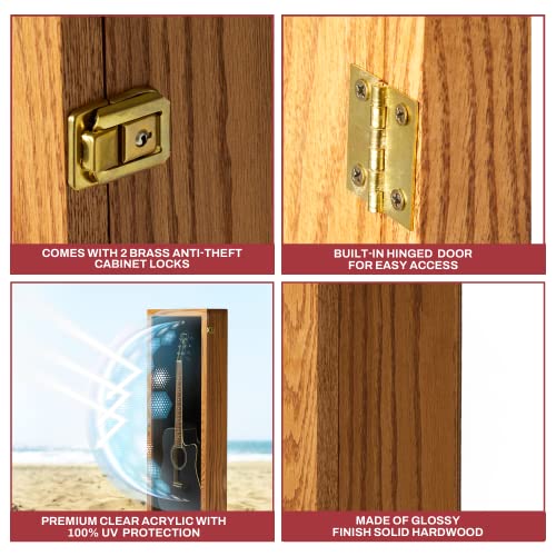 Acoustic Guitar Display Case - Acrylic Acoustic Guitar Case - Guitar Display Case Wall Mount, Guitar Wall Case Made from Hardwood Frame & Clear Acrylic | Natrual Oak