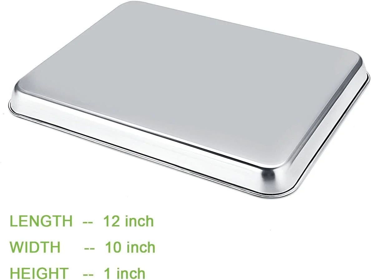 Baking Sheets Set of 2, Cookie Sheets 2 Pieces & Stainless Steel Baking Pans & Toaster Oven Tray Pans, Rectangle Size 12.5Lx10Wx1H inch & Non Toxic & Healthy & Easy Clean