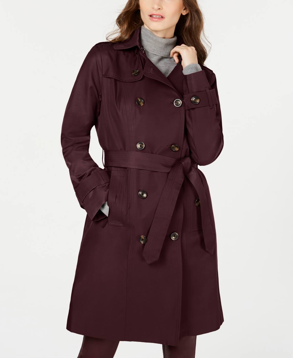 London Fog Double Breasted Trench Coat with Removable Hood - Red - X-Small