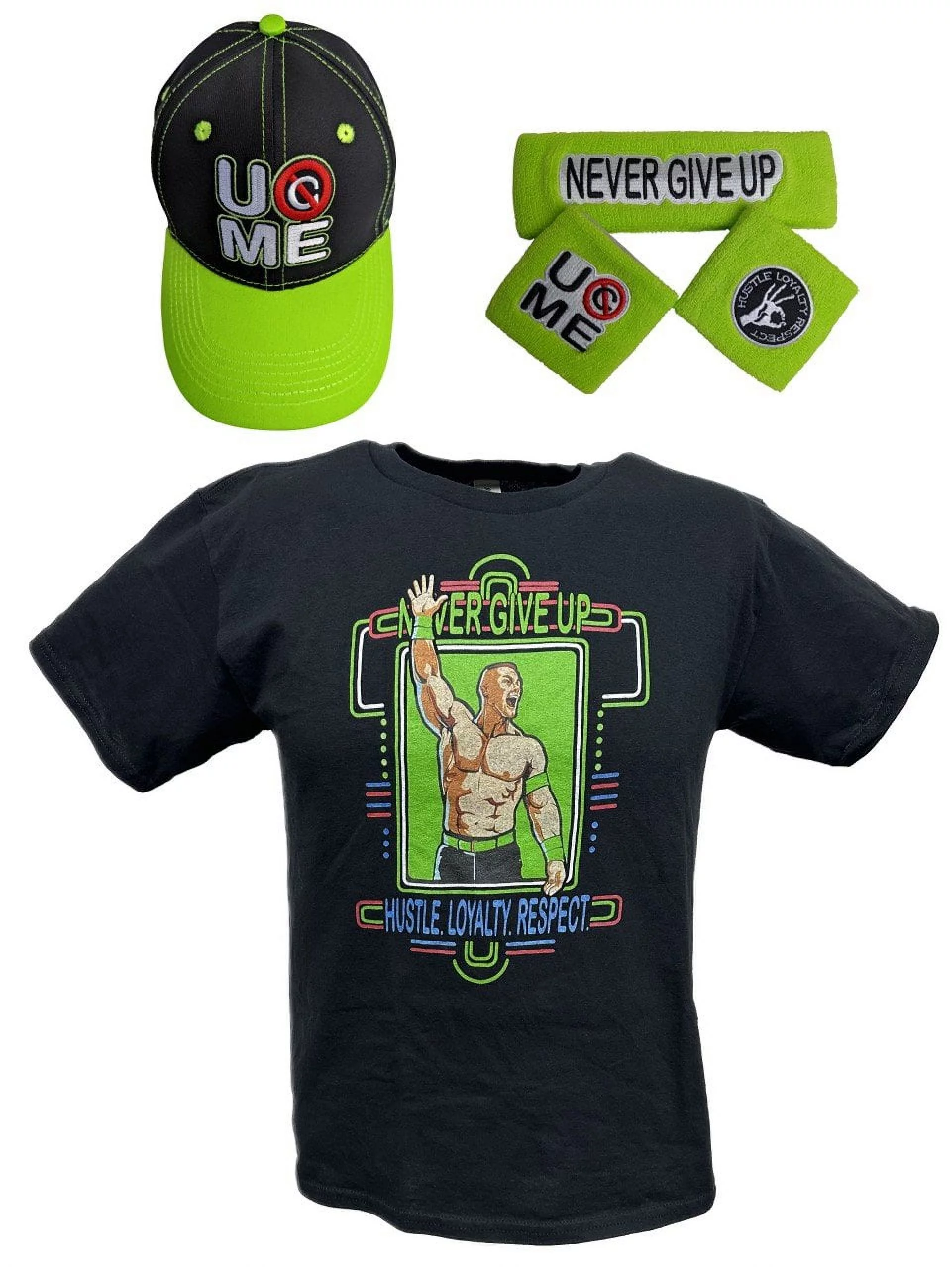 John Cena Kids Neon Green Boys Costume T-shirt Hat Wristbands YM